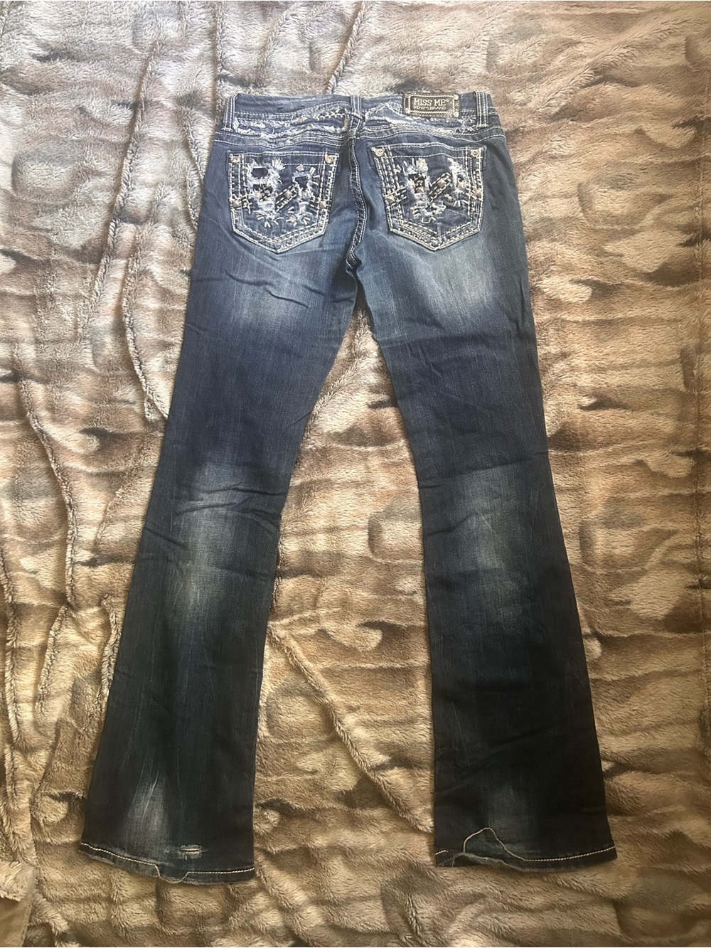 Miss Me Dark Blue Embroidered Flare Jeans